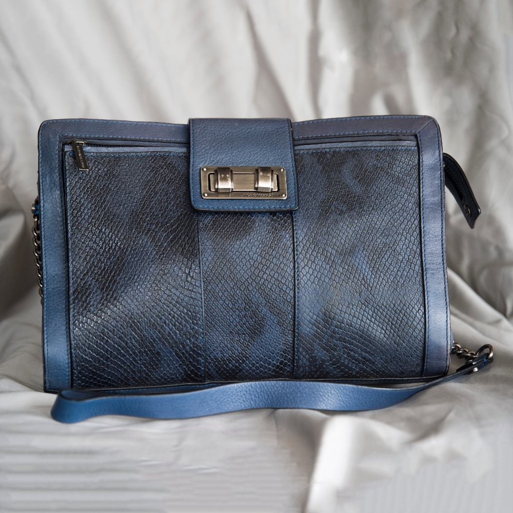 BCBG Double Lock Croc Pattern Leather Shoulder Chain Bag